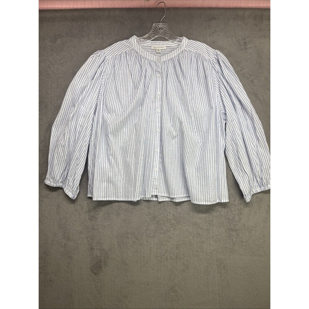 Free Assembly Women's Button Long Sleeve XXL (20) Blue & White Stripe Blouse Top